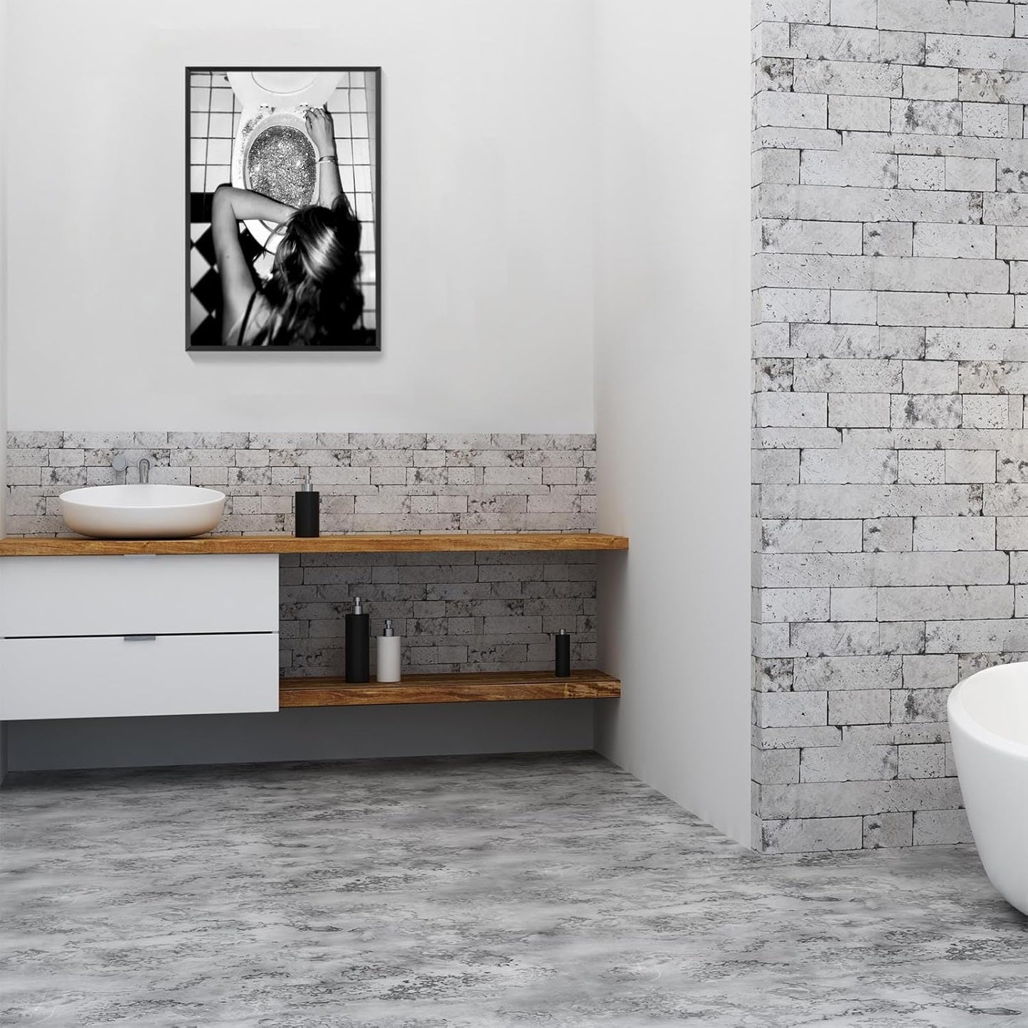 Funny Bathroom Wall Art Black and White posters Bar Disco Party prints painting Girls Bathroom Canvas wall art Funky aesthetics Teen Girl Bedroom wall decor for 24x36in Framed