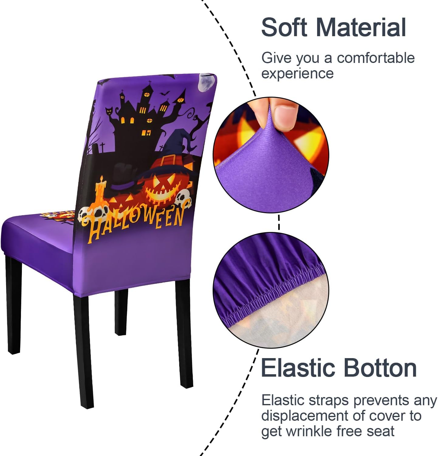JQinHome Purple Halloween Chair Slipcover, Castle Chair Covers Set of 6, High Stretch Washable Chair Protector Cover for Dining Room, Kitchen,Home Party,Wedding Ceremony(Purple,6PC)