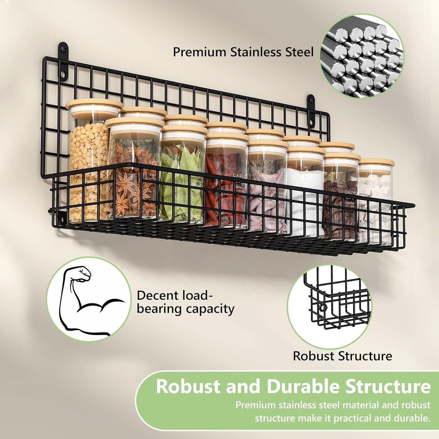 X-cosrack Spice Rack Wall Mount, 5 Tier Large Spice Rack Organizer for Efficient Storage, Height-Adjustable Hanging Spice Shelf for Kitchen and Pantry, Up to Storage 90 Jars(Patent No.:D909138S)