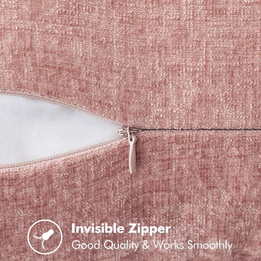 MIULEE Pack of 2 Couch Throw Pillow Covers 18x18 Inch Blush Pink Farmhouse Decorative Pillow Covers with Stitched Edge Soft Chenille Solid Dyed Spring Pillow Covers for Sofa Bed Living Room