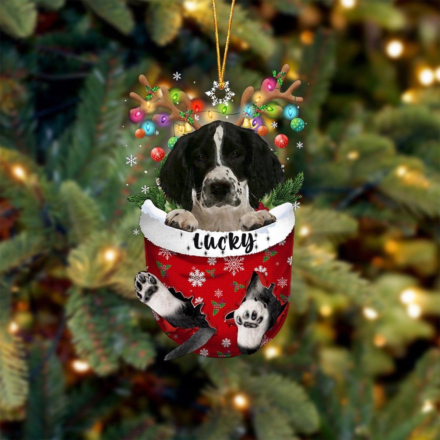 English Springer Spaniel 2 Dog Christmas Ornament, English Springer Spaniel 2 in Snow Pocket Christmas Tree Ornament, Dog Lovers Gift Idea Xmas Decor, Christmas Ornament Gift for Dog Lovers
