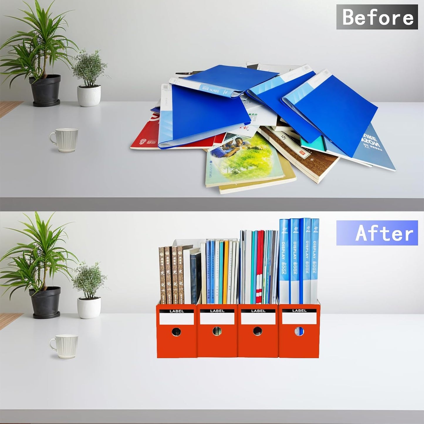 Cardboard Magazine Holder (24 Pack), Sturdy Book Bins for Classroom, Vertical File Folder Organizer, 10.6'' 10.2'' 3.5'' Inch Magazine Rack (Orange-Red, 24 Pack)