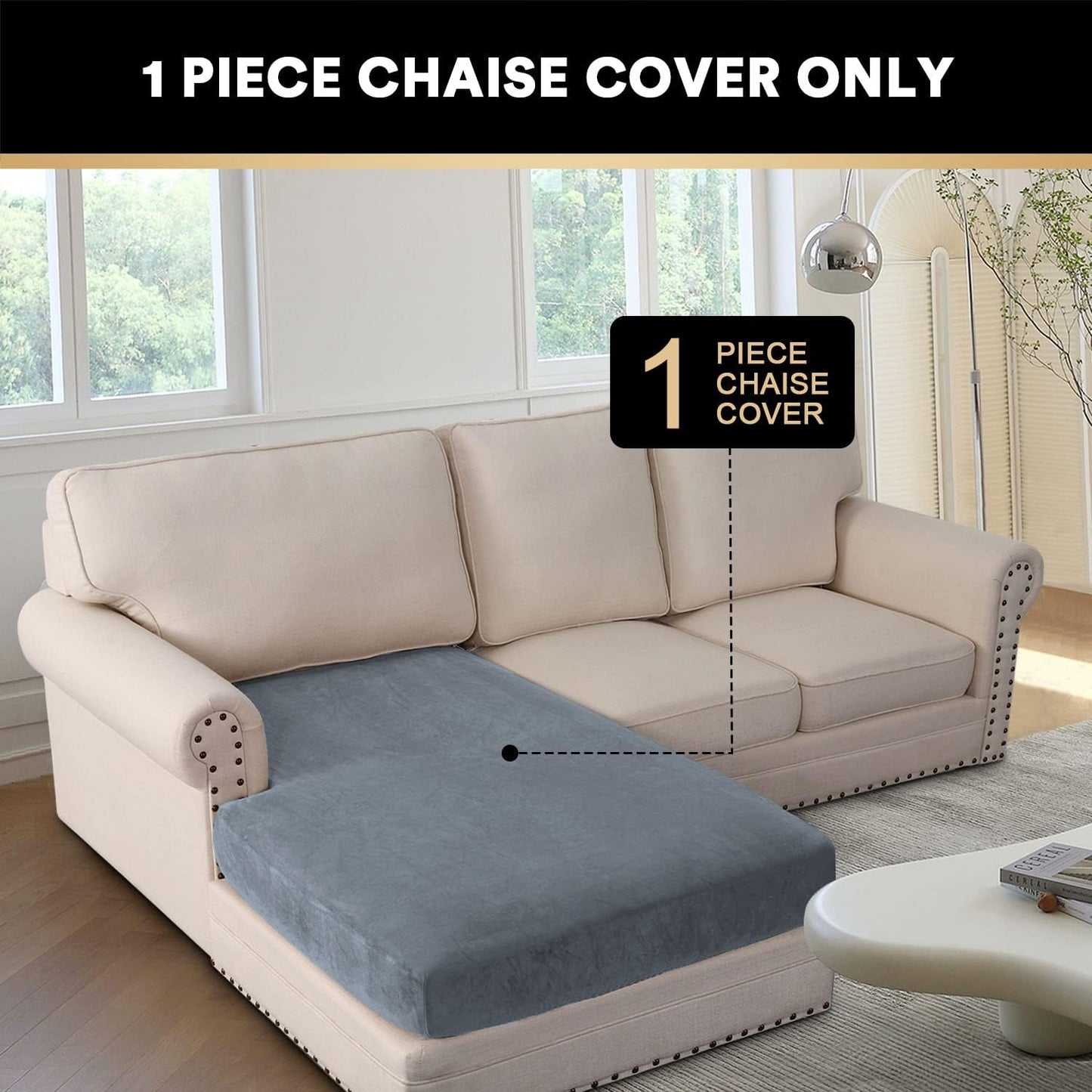 PrinceDeco Velvet Couch Cover for Dogs, Washable L Shaped Couch Cover, 1 Piece, Stone Blue