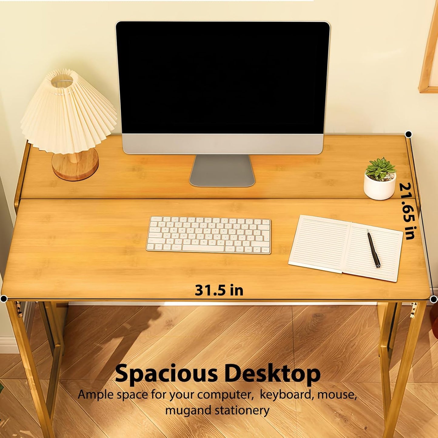 31.5" Bamboo Folding Desk,Space-Saving Computer Desk for Small Spaces, Foldable Study Table for Bedroom, Home Office, Dorm, Apartment（Natural）