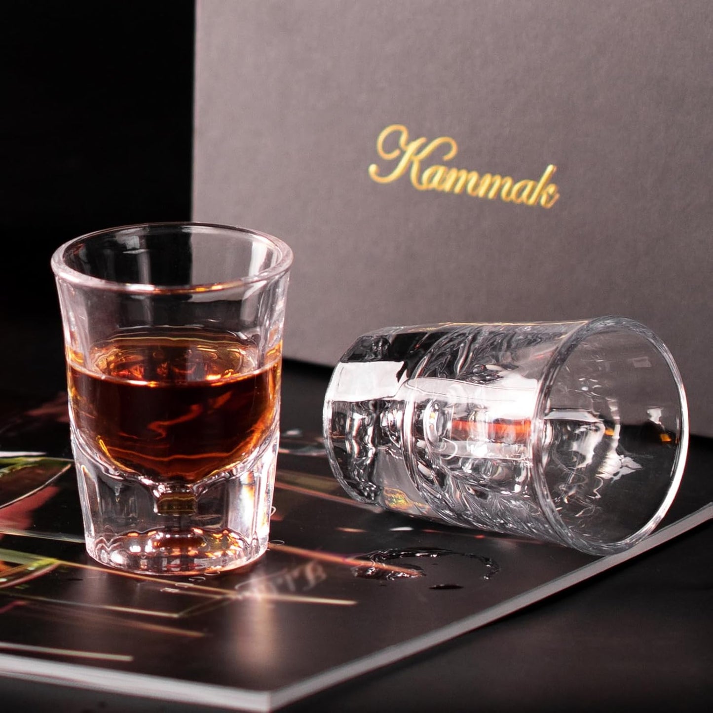 KAMMAK 2 Pack Shot Glasses Bulk 2.5oz Cool Shot Glasses with Heavy Base for Whiskey, Vodka in Bar And Party Gifts for Men, Whisky Lovers, Wedding, Anniversary, Birthday