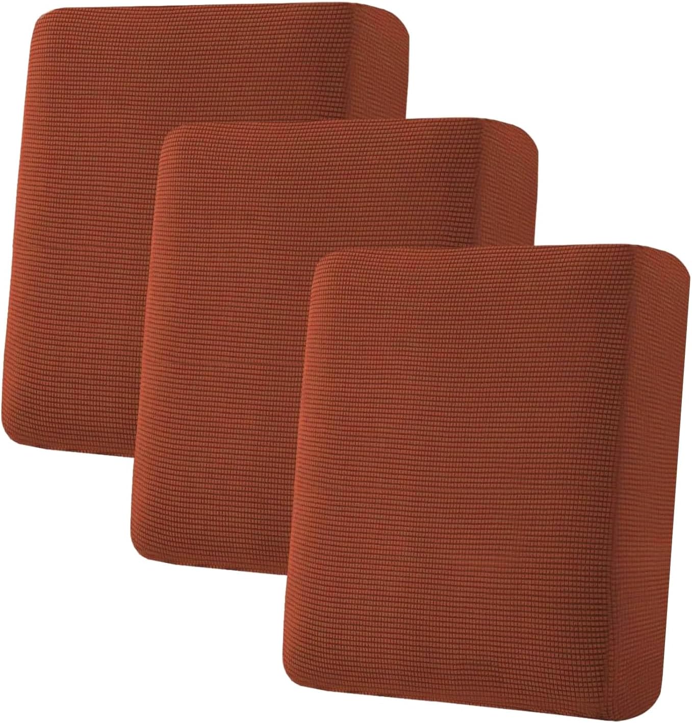 H.VERSAILTEX Super Stretch Individual Seat Cushion Covers - Sofa & Couch Cushion Slipcover Sets - Thick Jacquard Textured Twill Fabric (3 Piece, Rust)