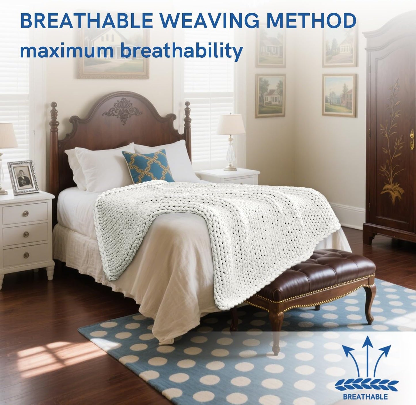 YnM Cooling Chunky Throw Blanket, Medium-Weight, Hand Knitted, Skin Friendly, Ventilated and Breathable, Machine Washable, Home Décor Piece for Couch, Sofa and Bed (White, 60x80 Inch)