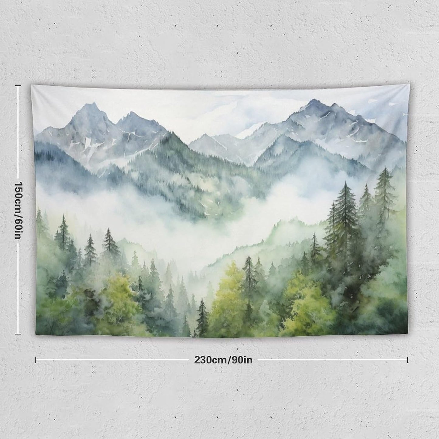 HZOHNAGO Mountain Tapestry Misty Green Forest Mountain Pattern Printed Wall Tapestry Wall Hanging for Bedroom Living Room Dorm 90" W x 60" H