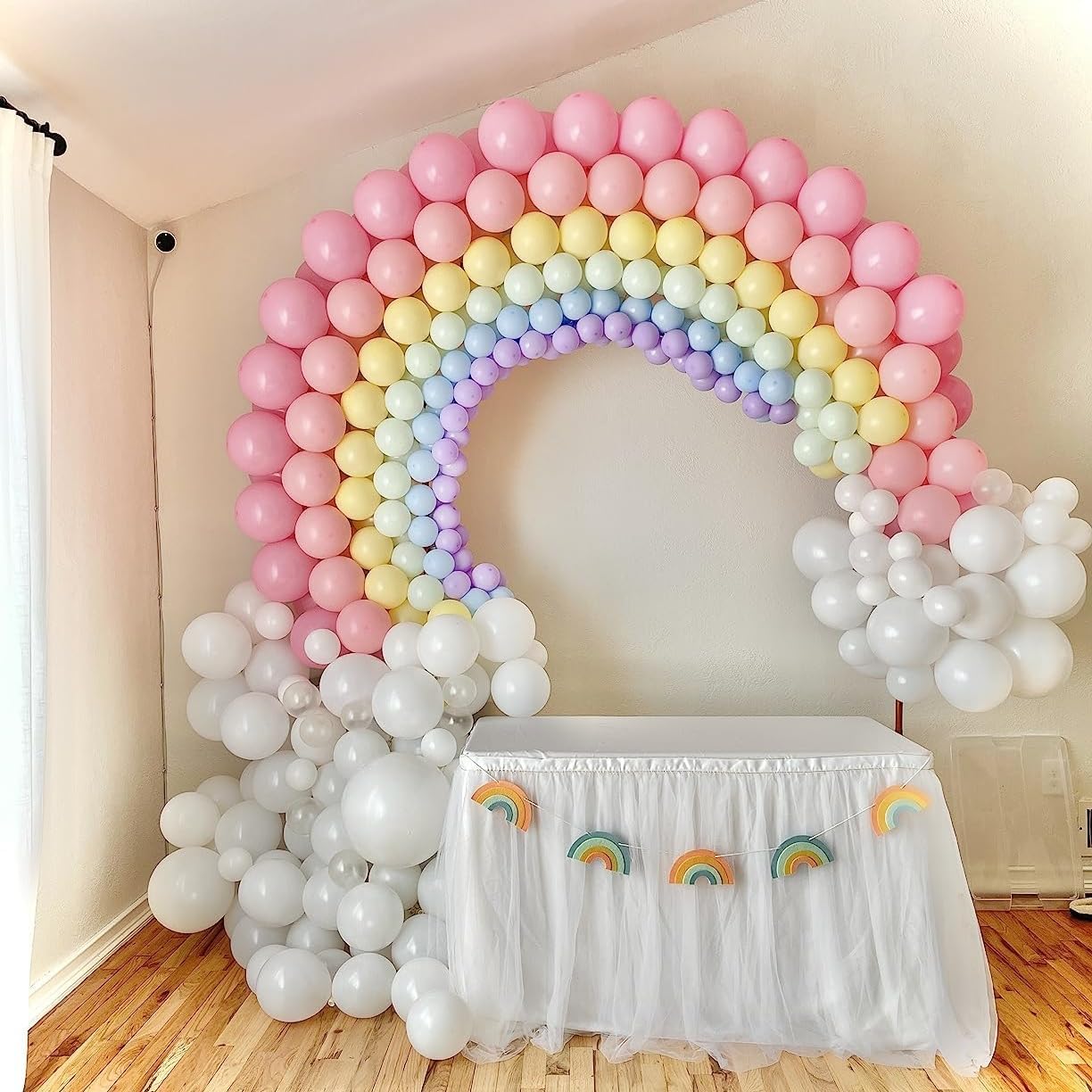 Rainbow Linking Balloons, 130PCS Colorful Quick Link Balloons Assorted, Multicolor Connecting Balloon Arch Kit for Kids Girls Baby Shower Easter Rainbow Unicorn Theme Birthday Party Decorations