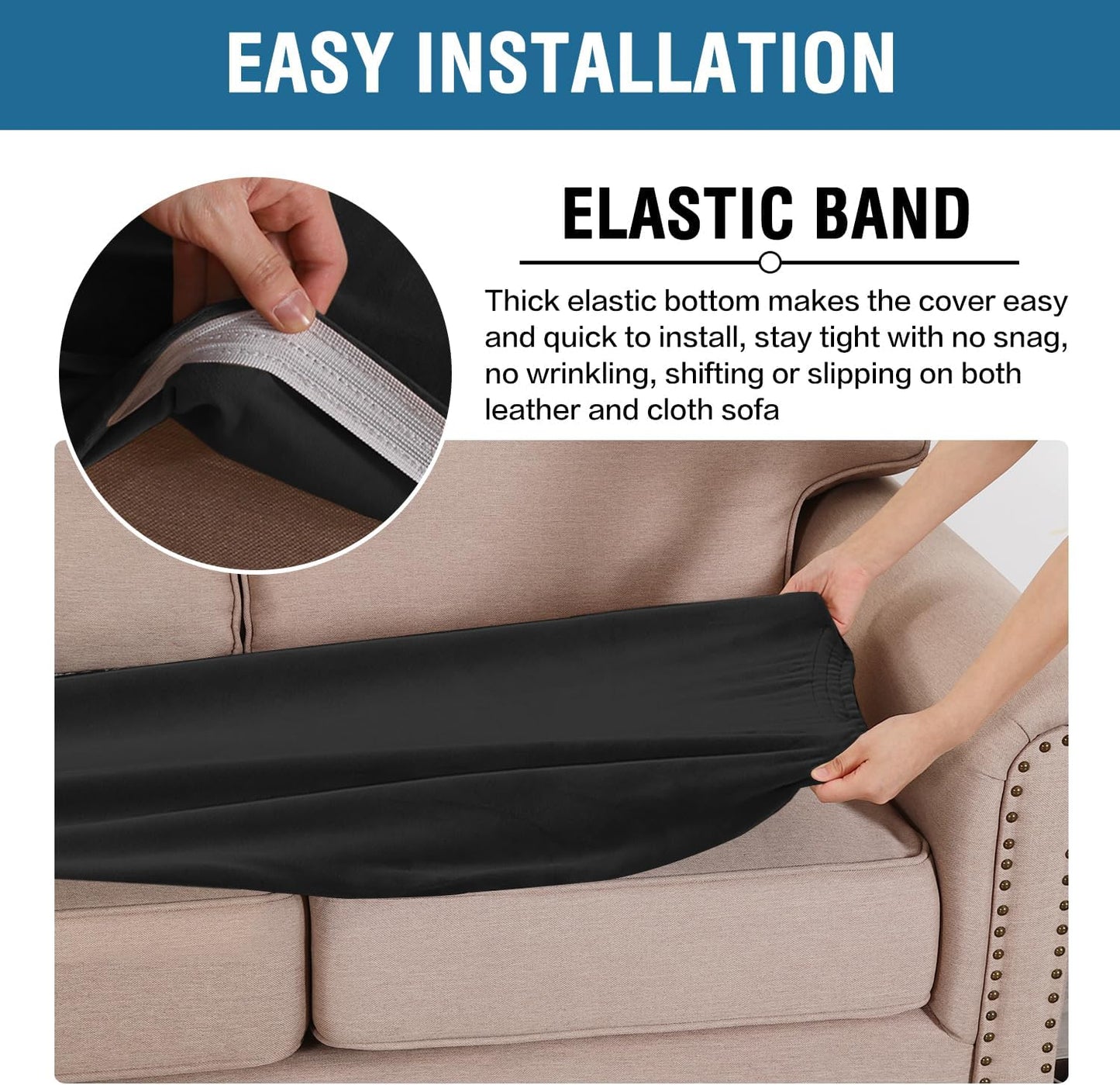 H.VERSAILTEX Velvet Stretch Individual Couch Cushion Cover Plush Slipcover for Loveseat Sofa Furniture Protector Seat Cover (1 Piece Loveseat Cushion Cover, Black)