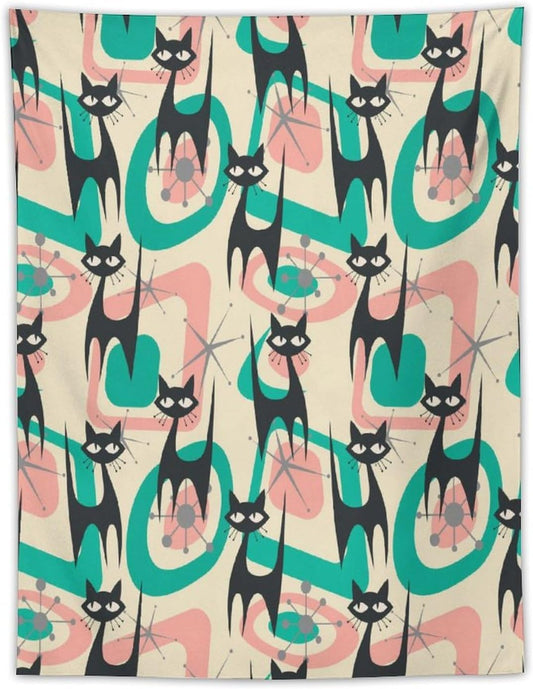 ICMOLYYENLO Boho Medieval Cat Tapestry, Abstract Atomic Starburst Geometric Aesthetic Art Wall Hanging For Bedroom Living Room Dormitory 60x60 Inches