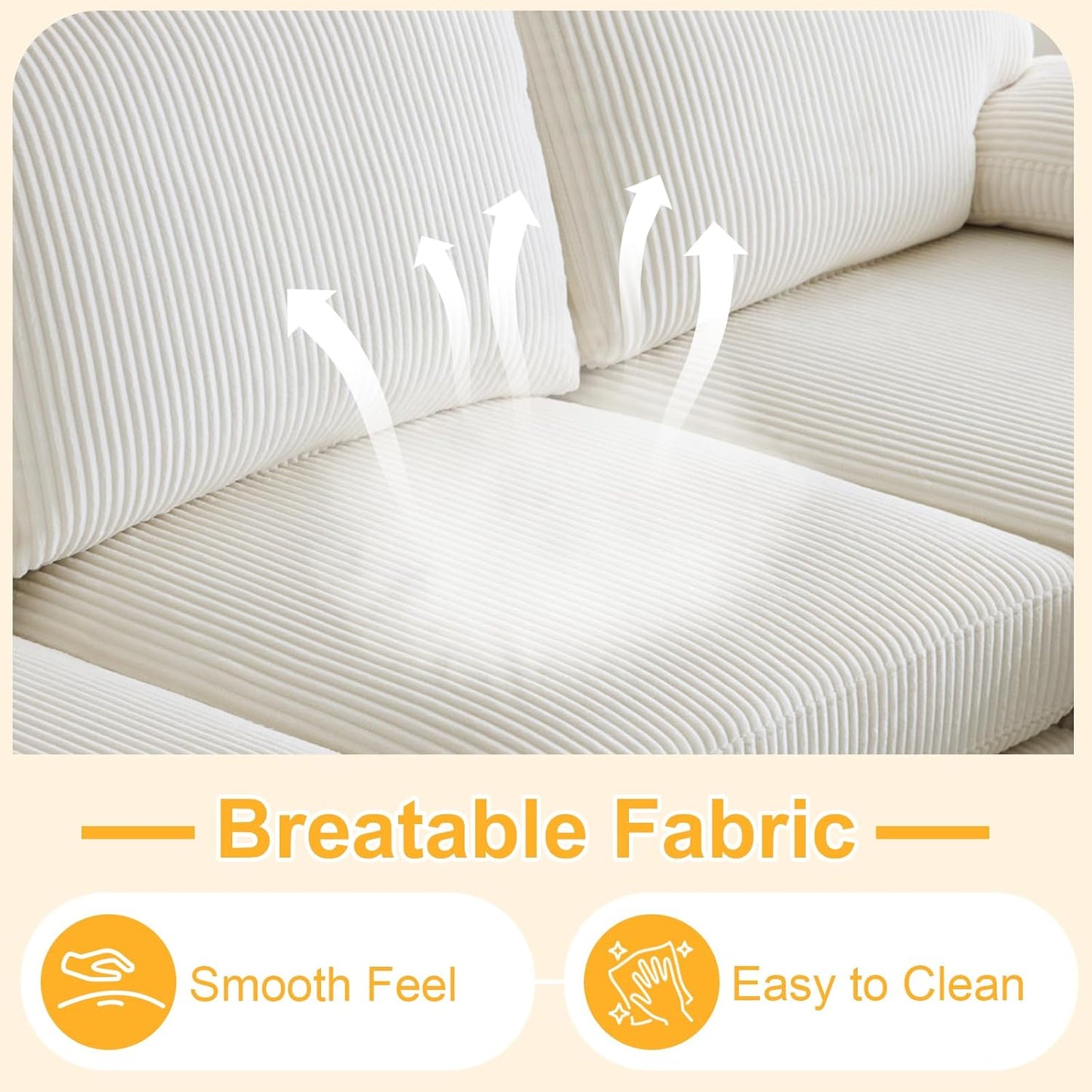 Karl home U-Shape Sectional Sofa Couch 111" Modern 4-Seat Sofa with Chaises Corduroy Fabric Upholstered Covertible Couch with Wood Grain Legs for Living Room, Reception Room, Apartment, Beige