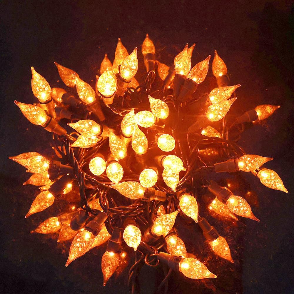 Orange Halloween Lights 70 LED C5 Christmas Lights for Indoor and Outdoor use, Plug -in String Lights for Thanksgiving Yard Xmas Tree Carnival Halloween Decor