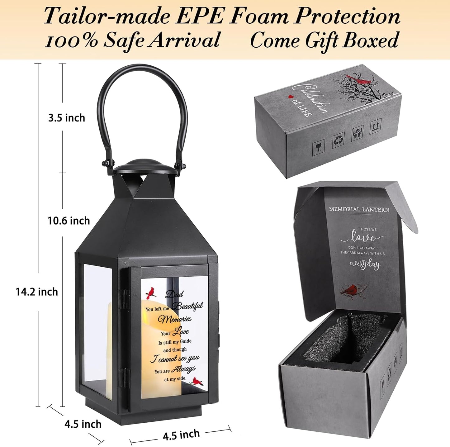 Memorial Lantern, Sympathy Gifts for Loss of Mom/Loved One, Bereavement Gifts, in Memory of Loved One Lantern,Celebration of Life, Memorial Gifts, Funeral Lantern,Dad You Left me Beautiful Memories