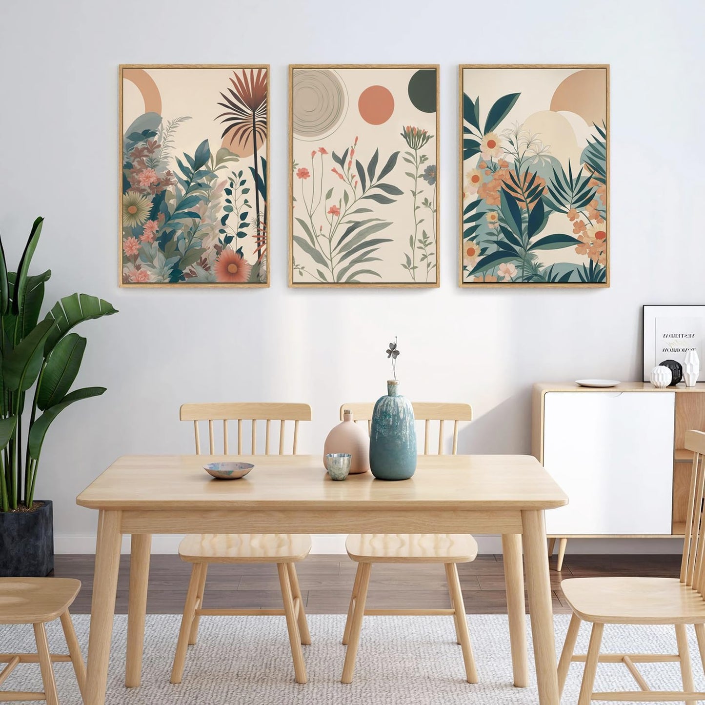 Marllifenney Orange Boho Plants Canvas Wall Art Abstract Botanical Poster Set of 3 Modern Nature Wall Decor Floral Prints Painting Picture for Living Room Bedroom Kitchen Office 16x24in Unframed