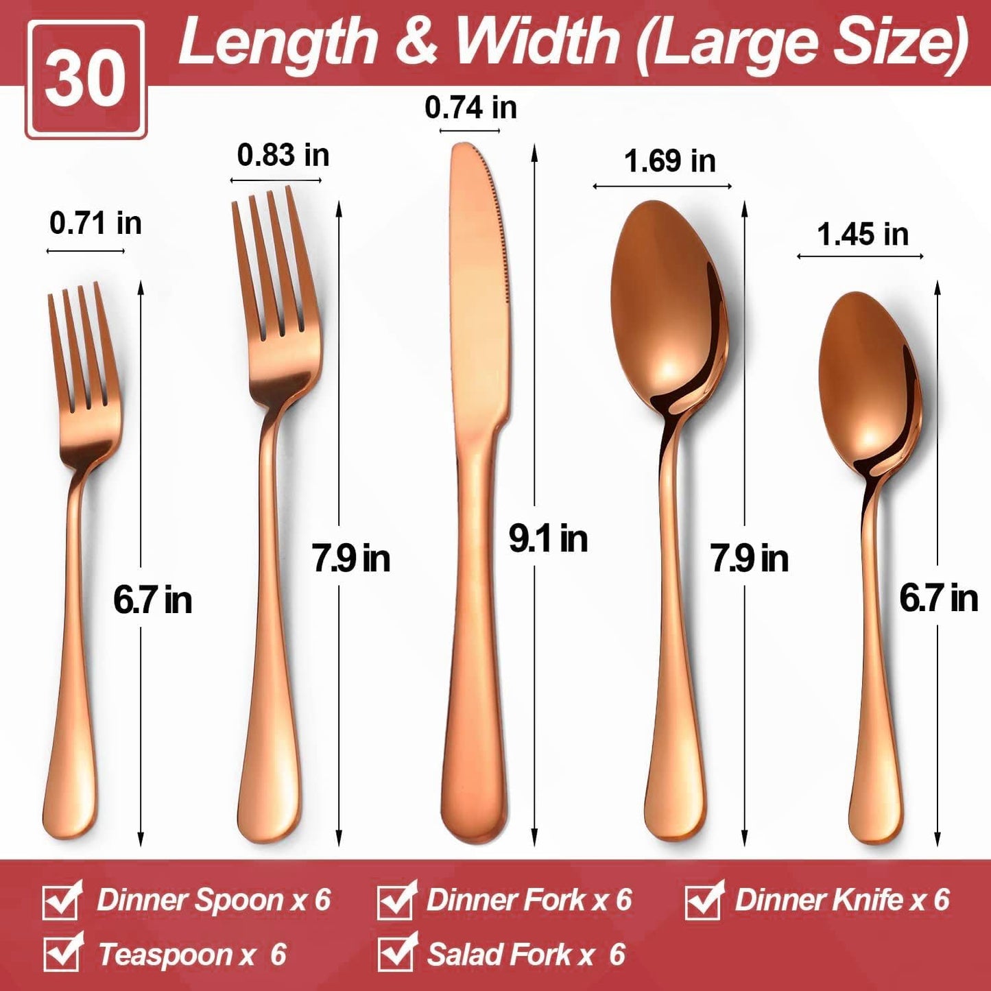 30 Pcs Rose Gold Silverware Set for 6, Food Grade Stainless Steel Flatware Set, Eating Utensils Sets Include Fork/Knife/Spoon,Home Kitchen Tableware Set, Reusable Cutlery Set, Dishwasher Safe