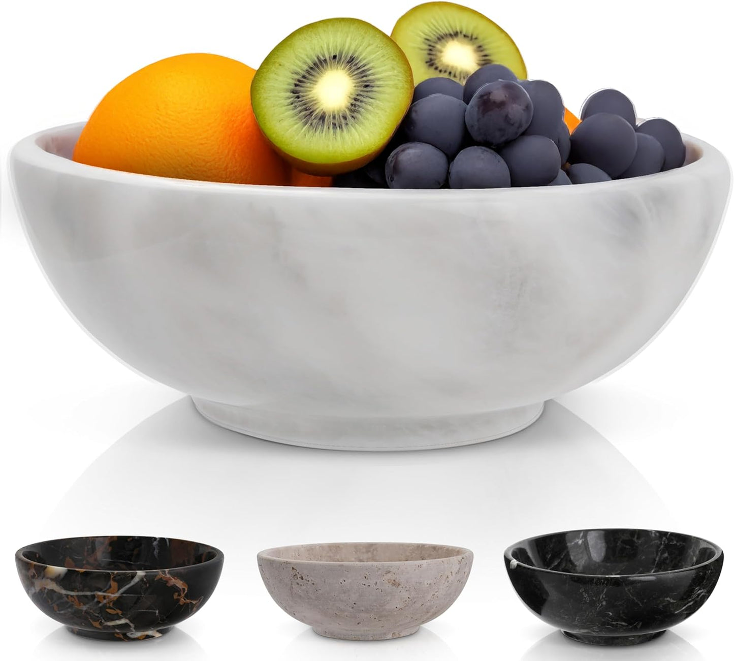 Gusto Nostro 8" Luxury White Marble Decorative Bowl for Coffee Table - Elegant Modern Fruit Bowl for Kitchen Counter - Heavy Stone Entryway Catch all for Keys, Jewelry, Potpourri Holder - Medium Size