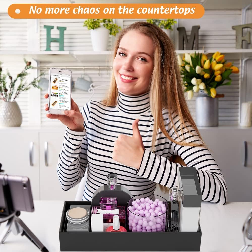 Black Bamboo Drawer Organizer - Silverware&Utensil Holder Organizer for Kitchen Drawers, Multi-Use Drawer Dividers Boxes for Bathroom Counter，Cabinet, Garage, Office Desk, Makeup, Jewelry (15"6"2.5")