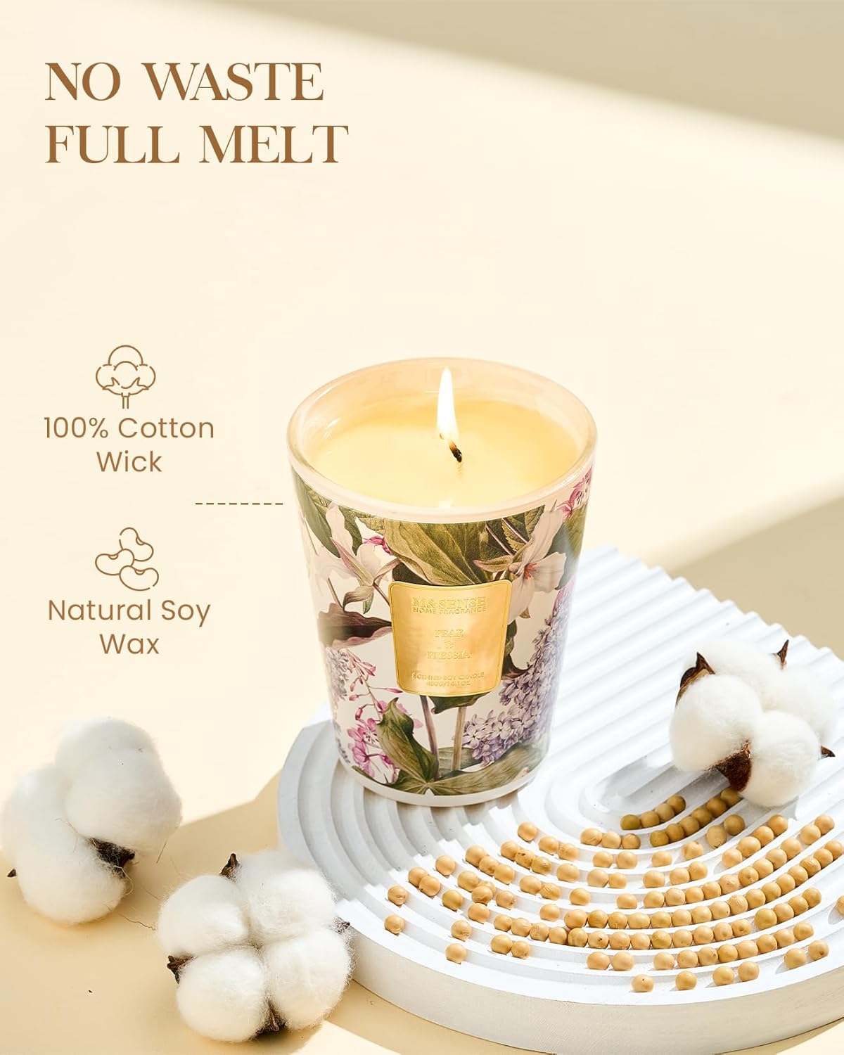 M&SENSE Pear Fressia Scented Natural Soy Wax Candle, 14.1oz 60 Hours Long Lasting Slow Burning Candles for Home Decor, Aromatherapy Candle for Stress Relief