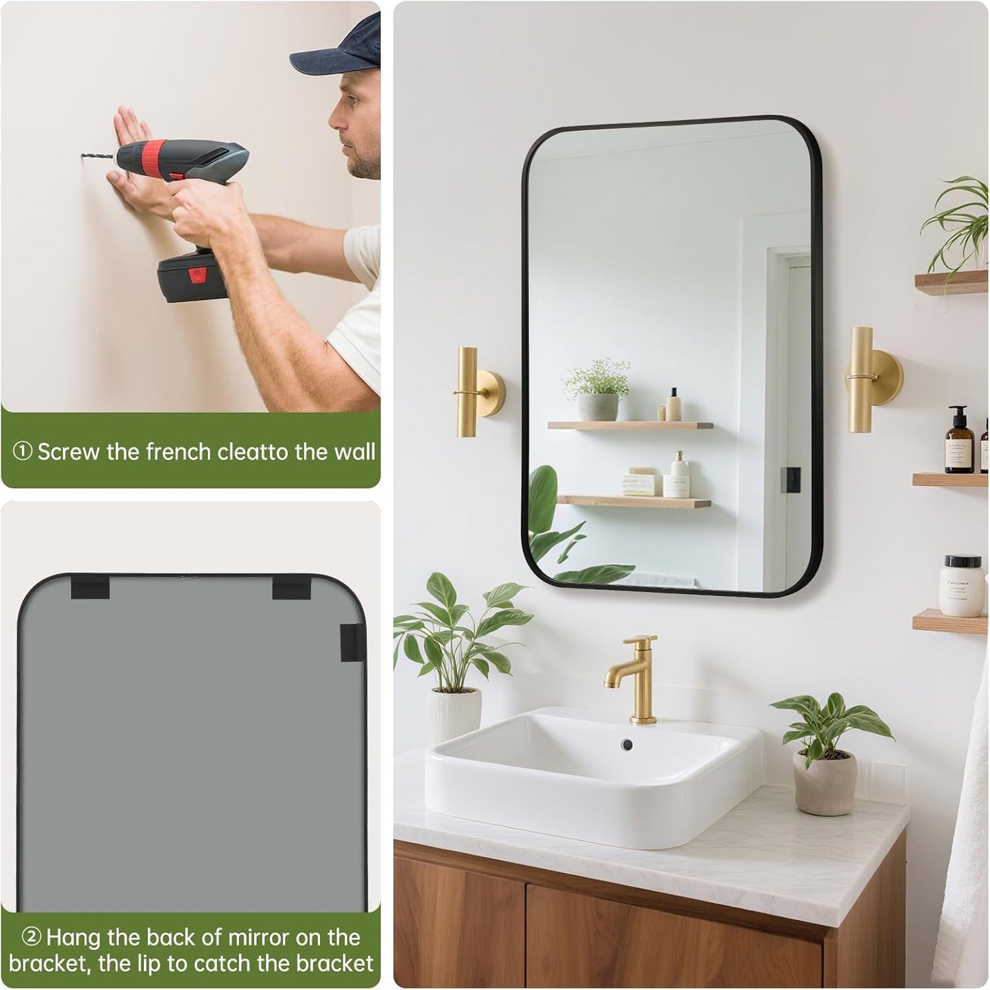 FARMER 22x30 Inch Black Bathroom Mirror, Rectangle Vanity Mirror, Brushed Mirrors for Wall, Metal Frame Hanging Mirror with Round Corner for Bedrooms, Entryways, Living Rooms, Horizontal/Vertical