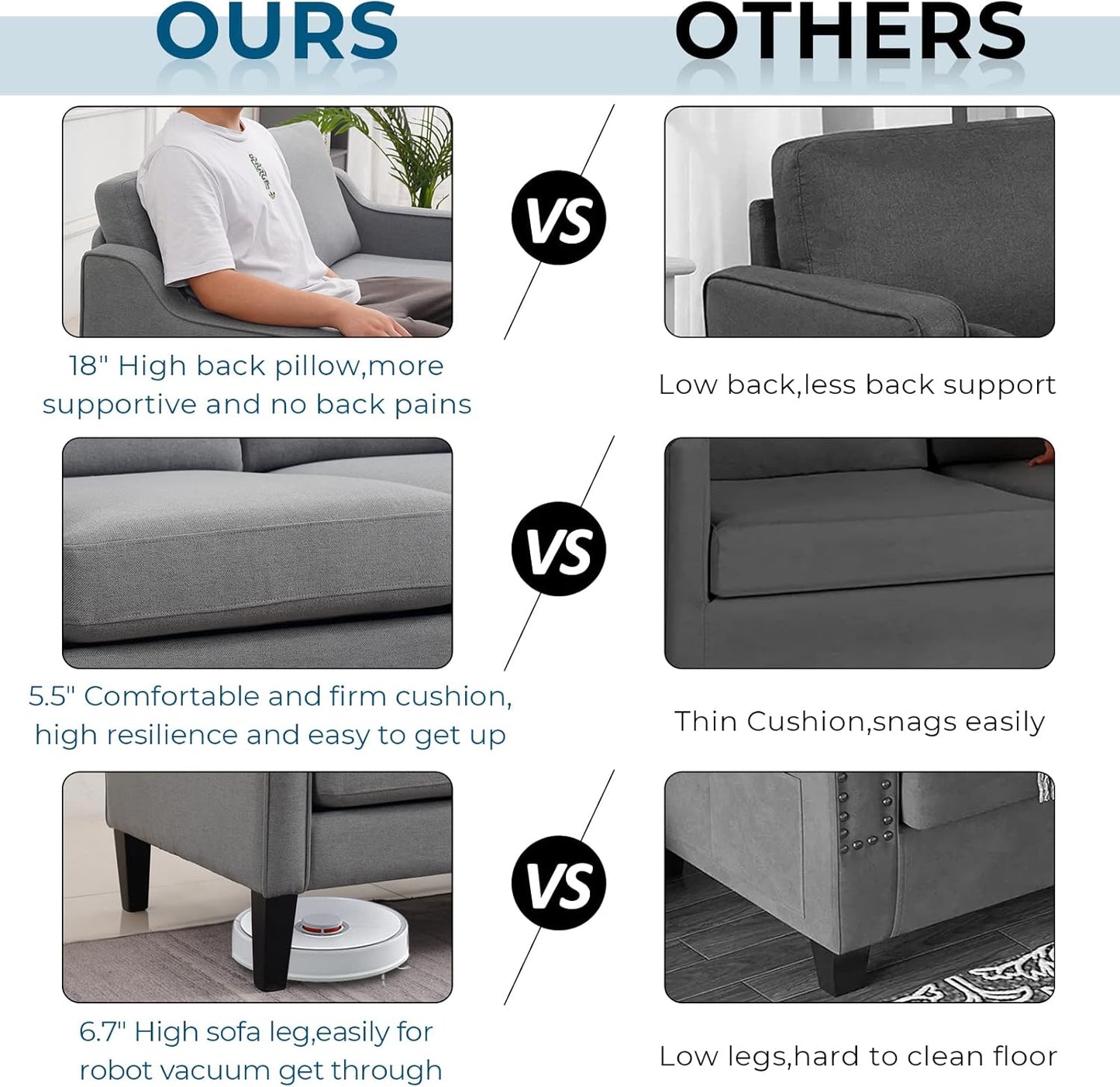 VINGLI Modern Accent Chairs Set of 2, Grey Living Room Chairs Comfy Armchair for Bedroom, Upholstered Sofa Chair Reading Chair for Small Spaces, Apartment, Waiting Room