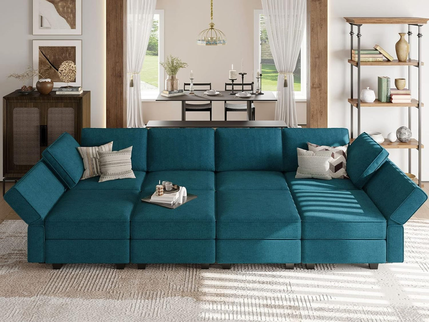 Belffin Modular Sectional Sleeper Sofa Bed Convertible Sectional Couches for Living Room. Peacock Blue Couch
