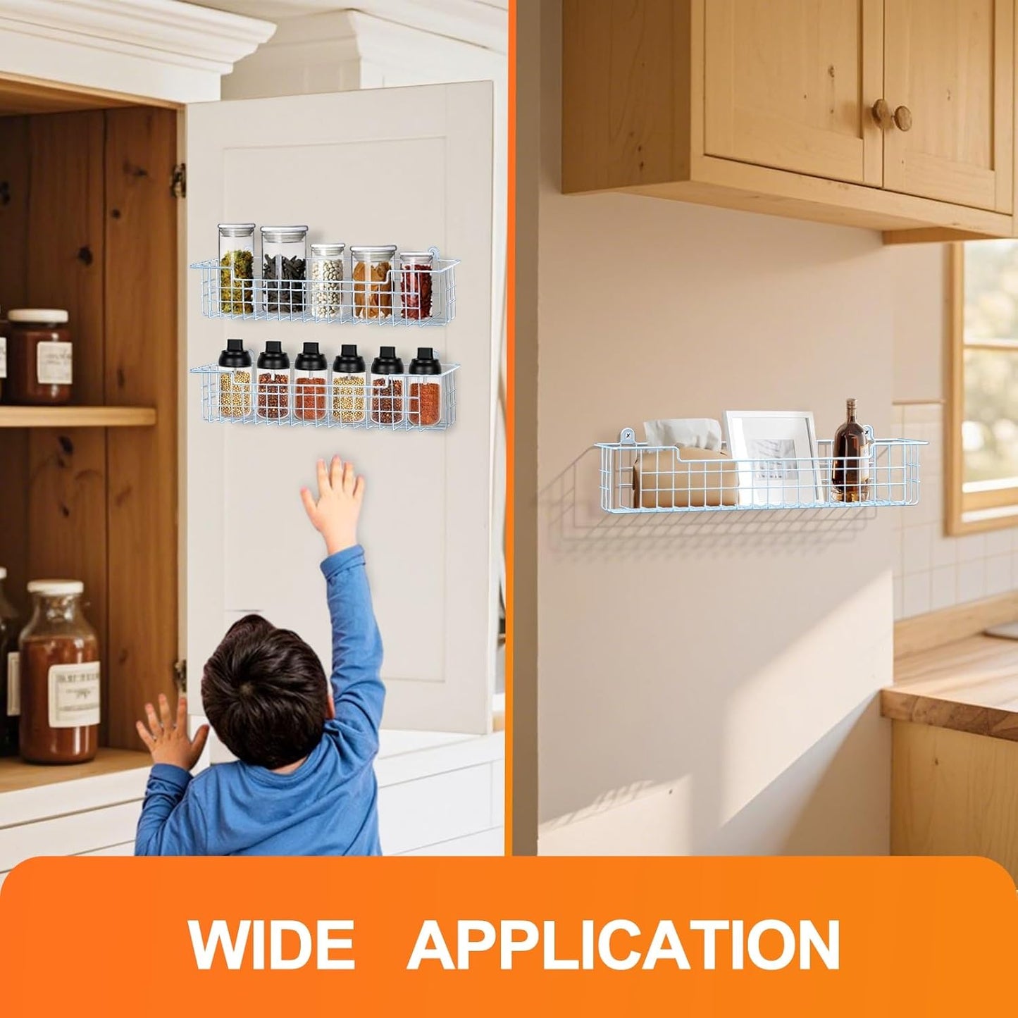 Spice Rack, 4-Pack Seasoning Organizer Wall Mount for Kitchen Storage Organization, Metal Spice Holder Shelf Saving Space for Cabinet, RV, Pantry, Blue