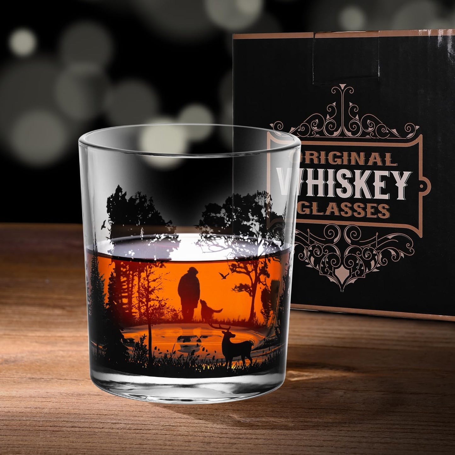 Old Fashioned Whiskey Glasses, Stemless Wine Glasses with Gift Box, 10Oz Rocks Glass for Scotch Cocktail Bourbon Vodka Liquor, Unique Gifts for Dad, Husband, Father's Day, Anniversary