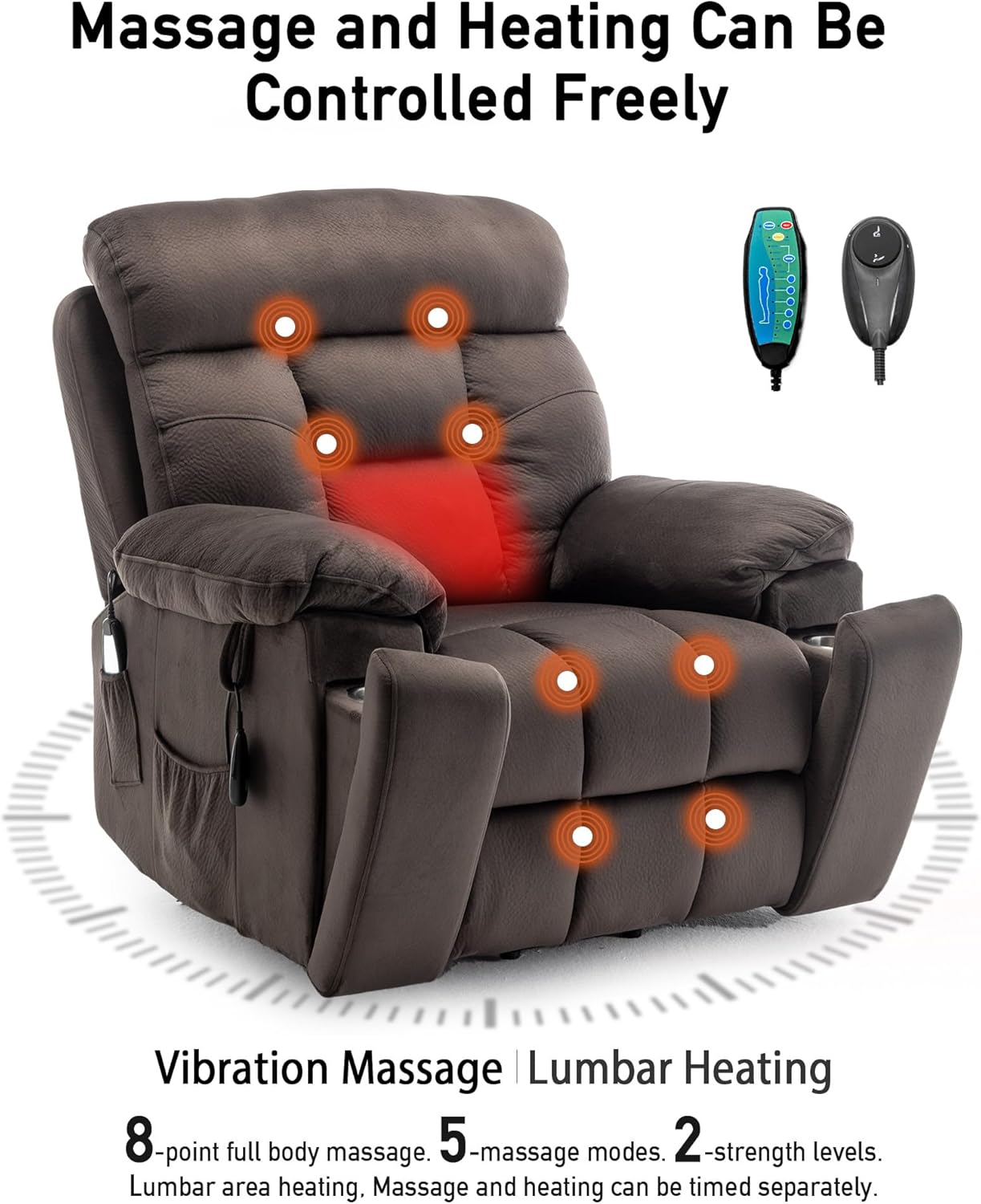 Large Power Lift Chairs Recliners for Elderly with Heated and Massage, Lazy Boy Recliner Chair with 26in Extra Wide Seat, Hidden Cup Holder, Side Pocket