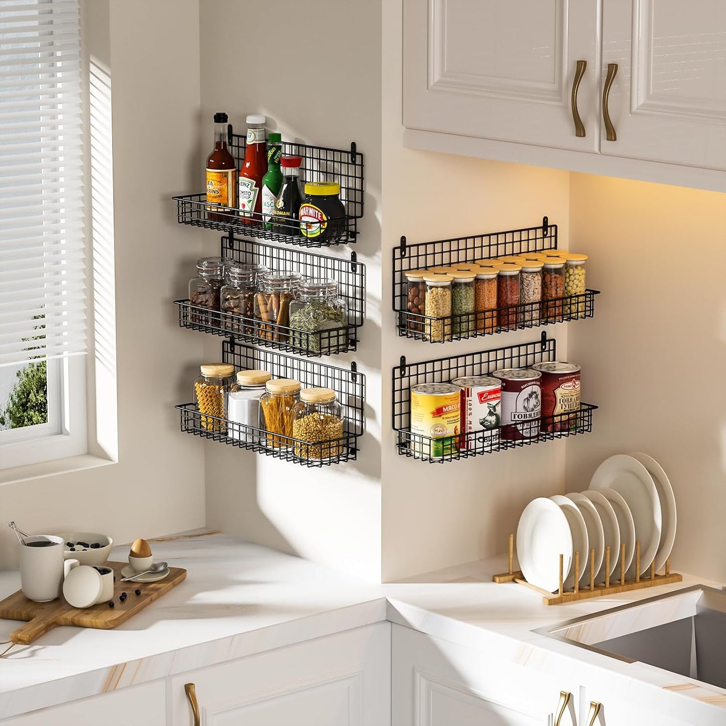 X-cosrack Spice Rack Wall Mount, 5 Tier Large Spice Rack Organizer for Efficient Storage, Height-Adjustable Hanging Spice Shelf for Kitchen and Pantry, Up to Storage 90 Jars(Patent No.:D909138S)