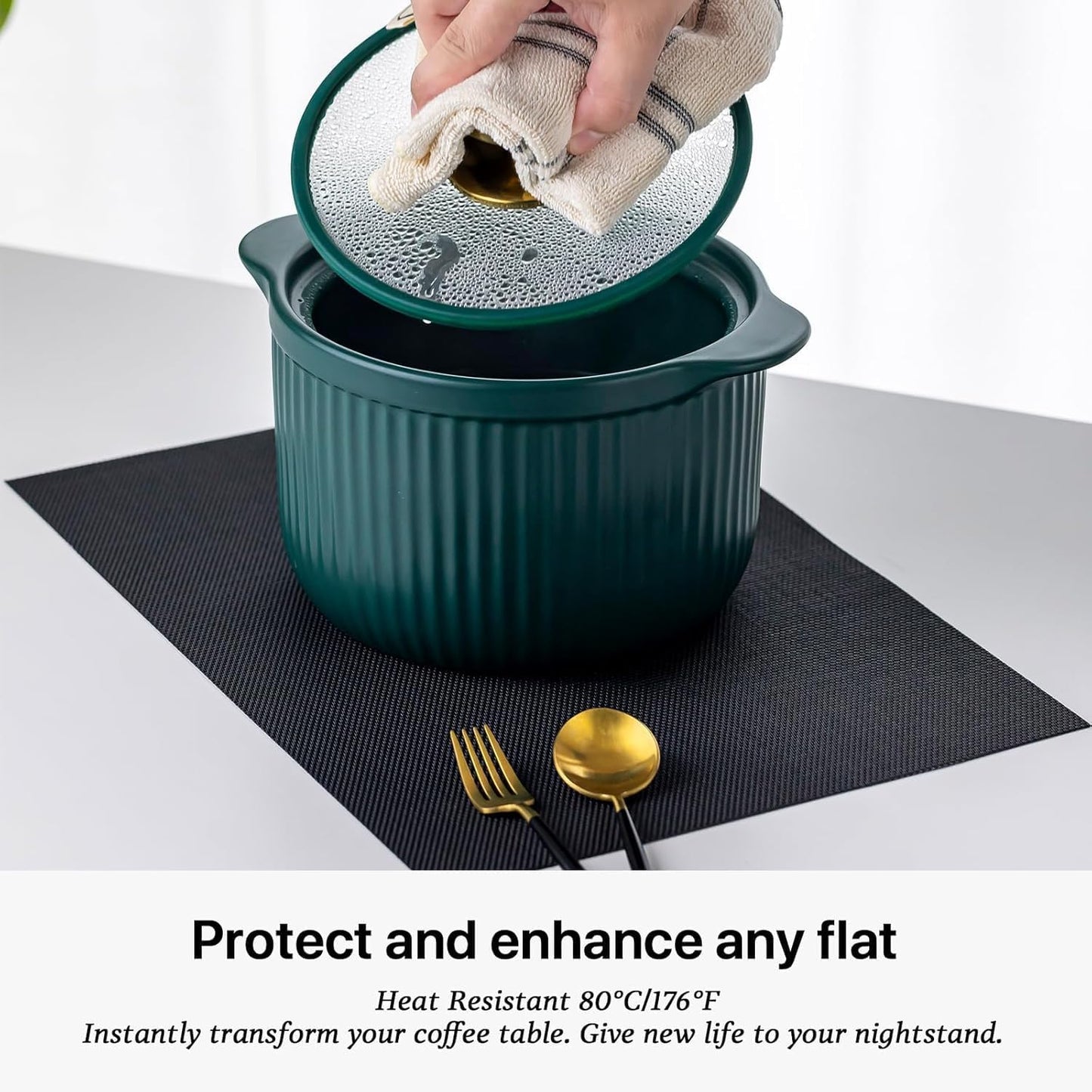 LEXMORE Placemats Set of 8 Vinyl/Plastic Woven Place Mats for Kitchen Table Indoor/Outdoor Washable Placemat Wipeable Dining Table Mats(A-Black)