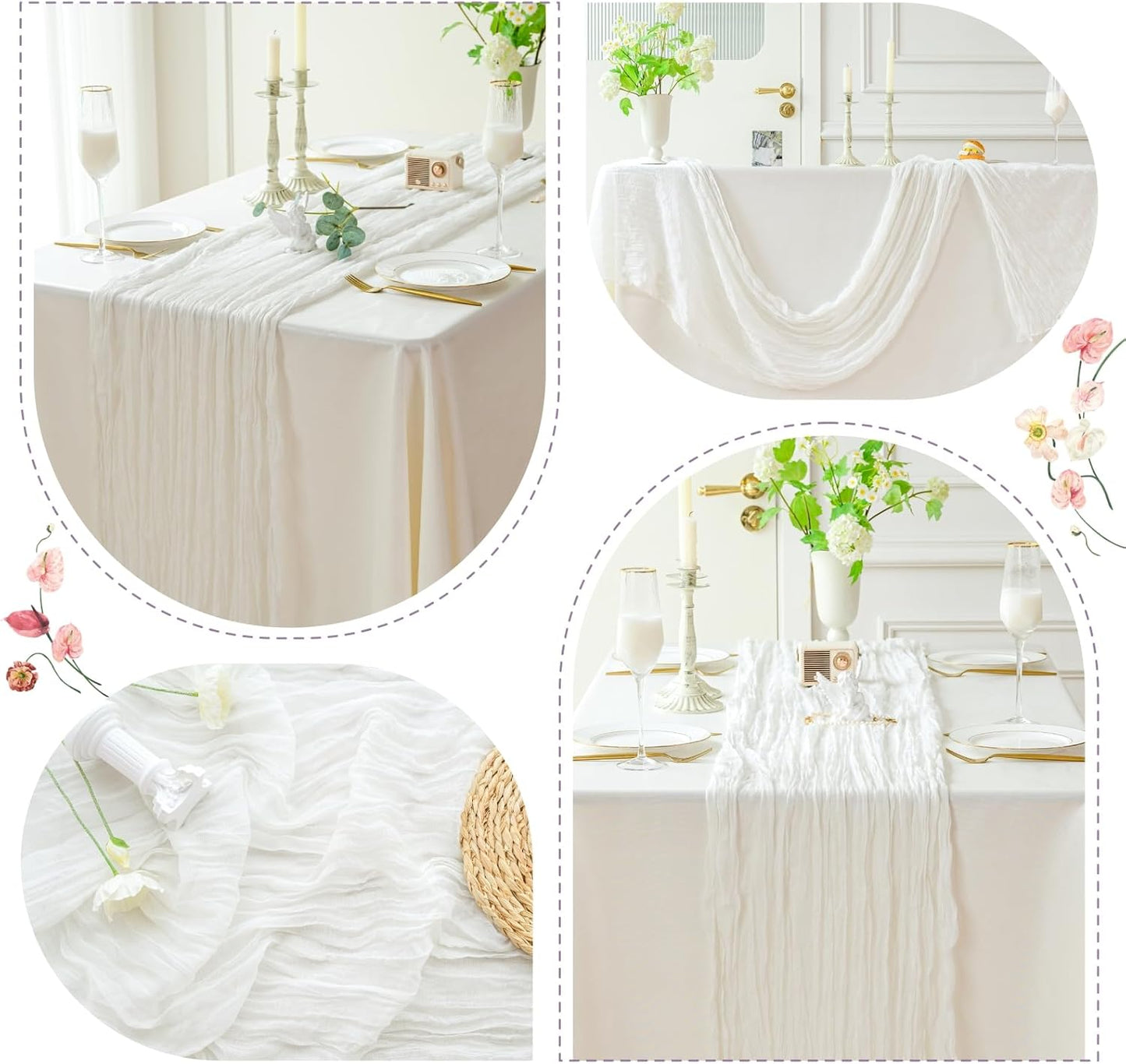 Sioloc Ivory White Cream Cheesecloth Table Runner Fall Autumn Decor for Home 10ft Table Cloth for Tea Wedding Birthday Party Baby Bridal Shower Halloween Thanksgiving