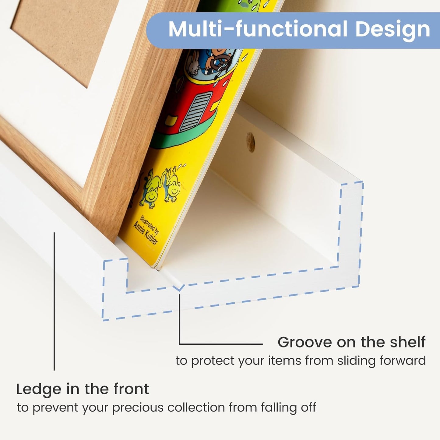 Picture Ledge Shelf for Wall, 48 inches Solid Pine Wood Nursery Book Shelves 3 Pack, Floating Ledge Shelves for Kids' Room, Bedroom, Bathroom Long Floating Shelves for Wall, White