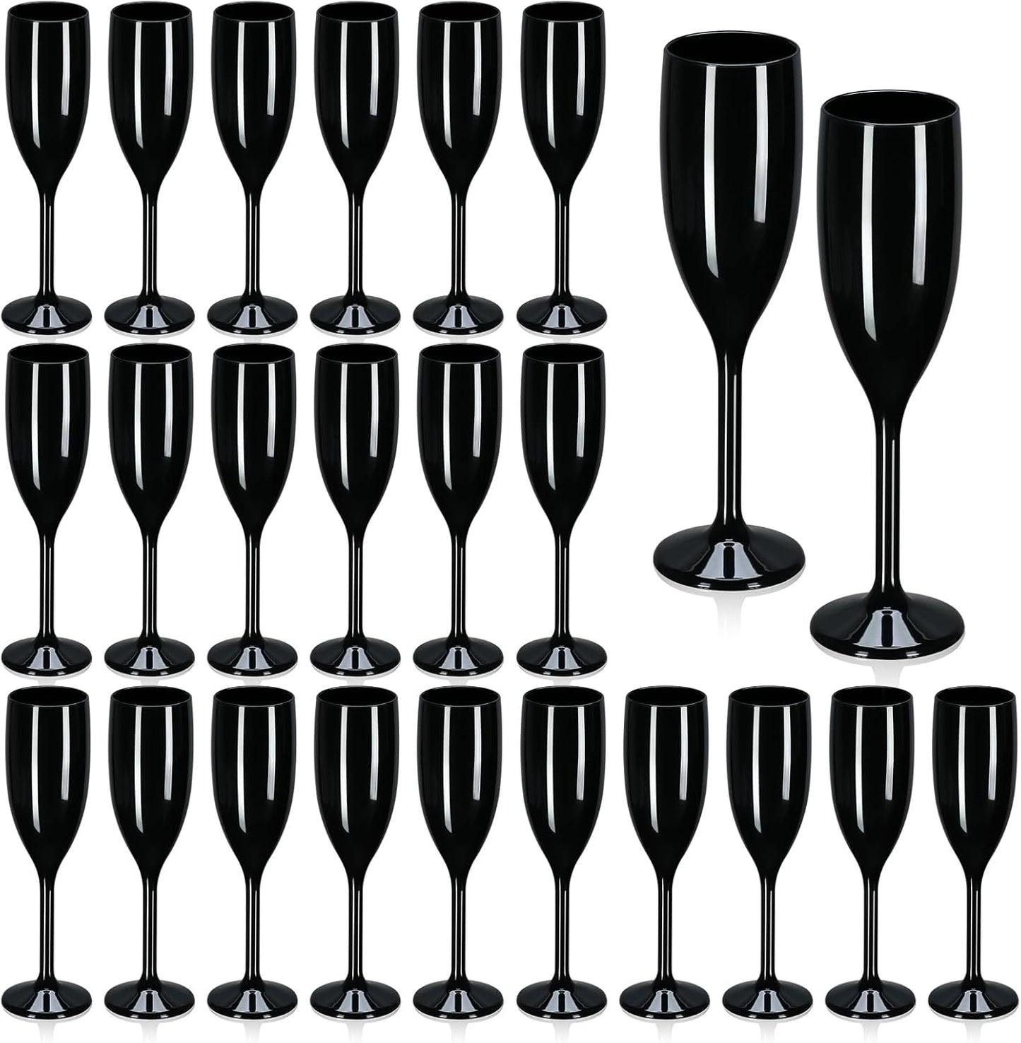 XUWAIDSGN Acrylic Champagne Flutes Toasting Glasses Unbreakable Mimosa Bar Reusable Wine Glasses Vintage Champagne Flutes Stemmed Drinking Cups 5.4 OZ for Christmas Birthday (24, Black)