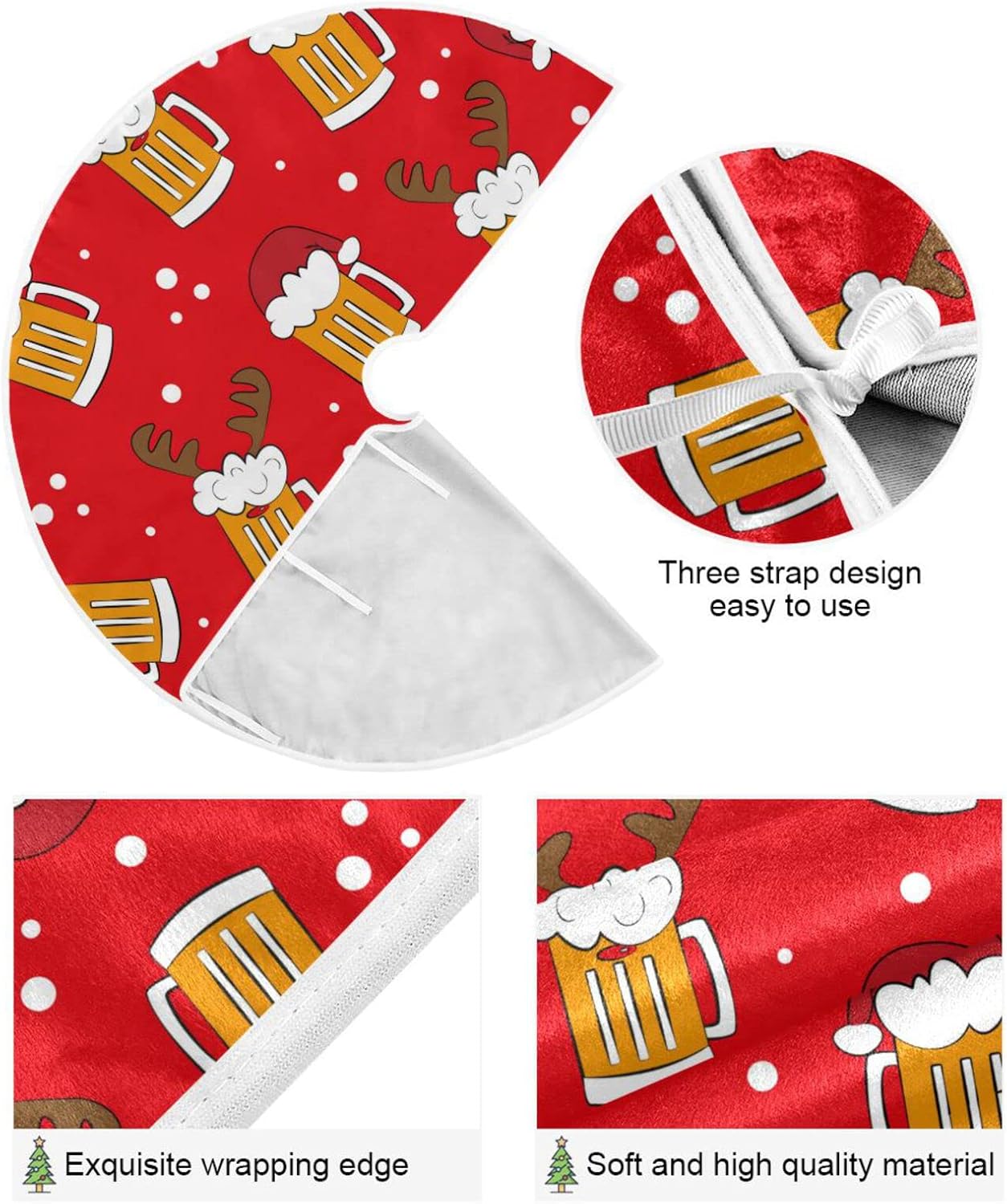 Christmas Funny Beer Tree Skirt, Seasonal Tree Mat Holiday Party Supplies Ornaments Indoor Outdoor Decorations for Tabletop Trees 35.4 Inches