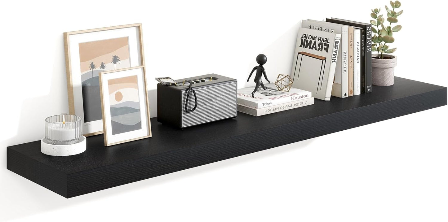 Heimlove 55 Inch Floating Shelves for Wall,10 Deep Large Black Wall Shelf with Heavy Duty Brackets,Wall Mounted Storage & Display Shelves for Bedroom,Living Room,Kitchen,Office