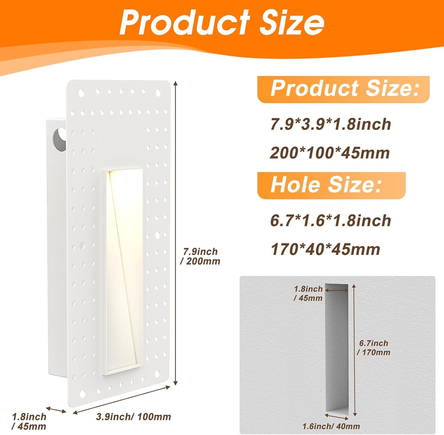 3W Recessed Step Light, 3000K Warm White Wall Lights for Indoor Hallway, IP65 Waterproof Trimless Stair Lighting (White Finish)