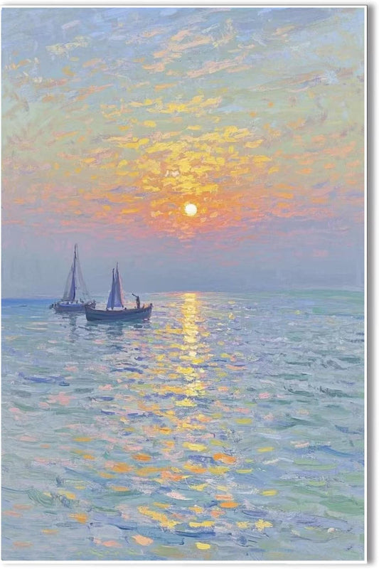 Coastal sailboat scenery poster art decor ocean nautical room decor beautiful sailboat seascape decor suitable for beach villa