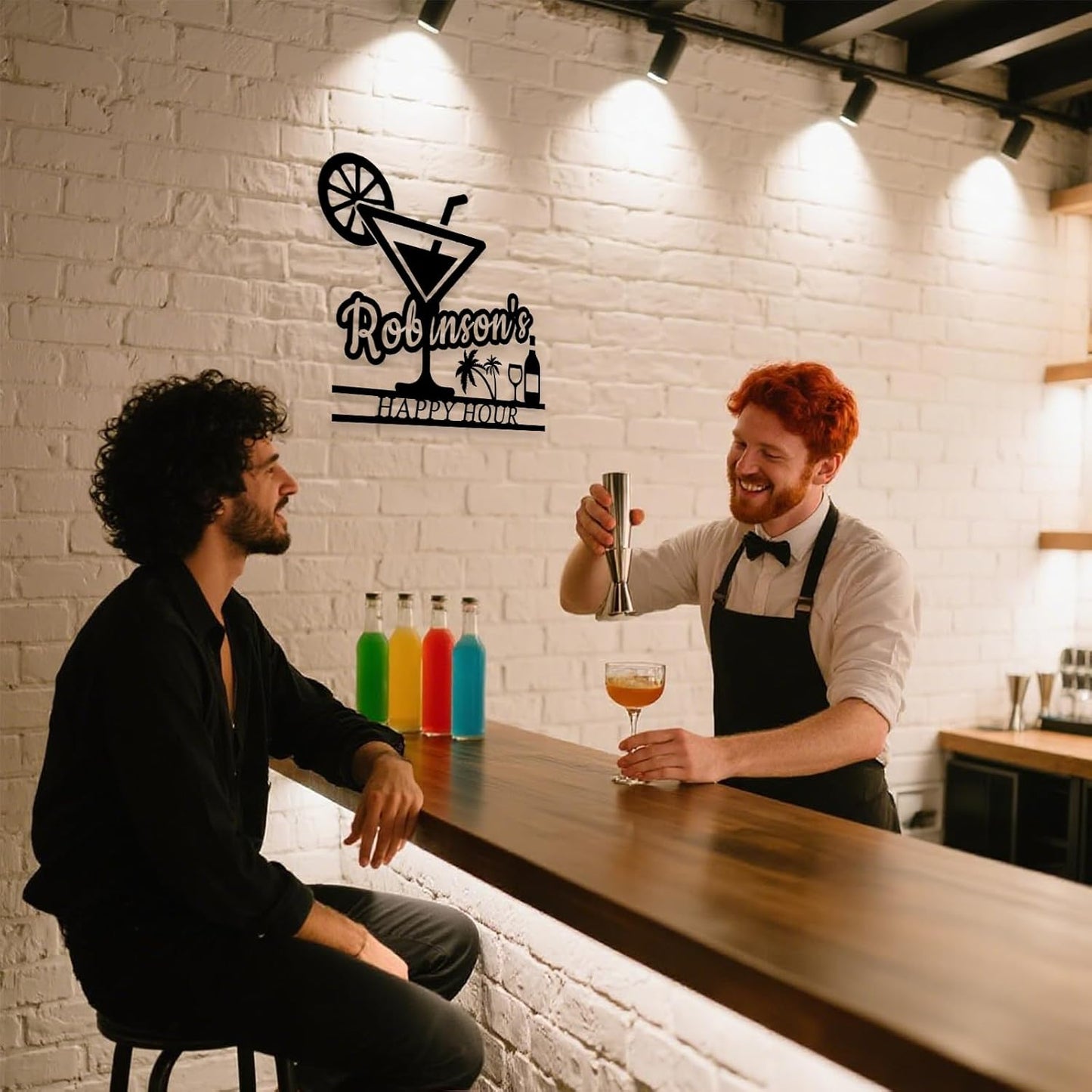 Happy Hour Metal Bar Sign - Personalized Wine Wall Art, Rustic Home Bar Decor, Custom Cocktail & Wine Themed Metal Signs for Indoor/Outdoor - MADE IN USA