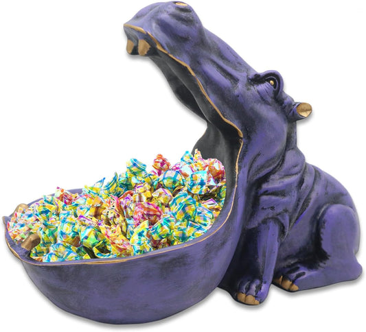 aboxoo Hippo Statue Home Resin Hippopotamus Figurine Fun Candy Dish,Key Bowl,Big Mouth Sculpture Table Art Decoration Sundries Container Storage Box (Purple)