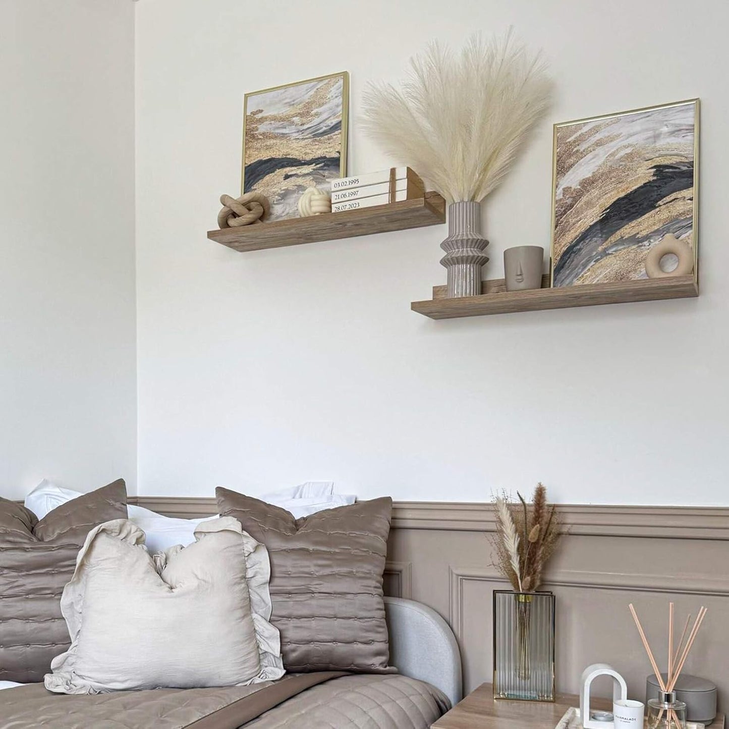 Mobili Fiver, Set of 2 Rachele Shelves, 23.62 in, Oak, Melamine-Finished, Wall Mounted Shelves for Bedroom, Corridor, Kitchen, Entrance, Living Room, Office, Italian Furniture