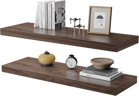 Large Floating Shelves for Wall Set of 2 Wooden Wall Shelves 30 in x 12.75 in x 2 in Room Decor Long Shelf with Invisible Wall Mount Bracket for Bedroom Kitchen Living Room Walnut