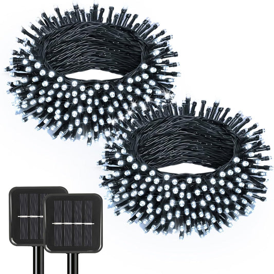 2 Pack Solar String Lights Outdoor, 200 LED Extra-Long 78Ft Solar Lights Outdoor with 8 Lighting Modes, IP65 Waterproof for Garden, Patio, Xmas, Balcony, Tree, Wedding, Party Decor (White)