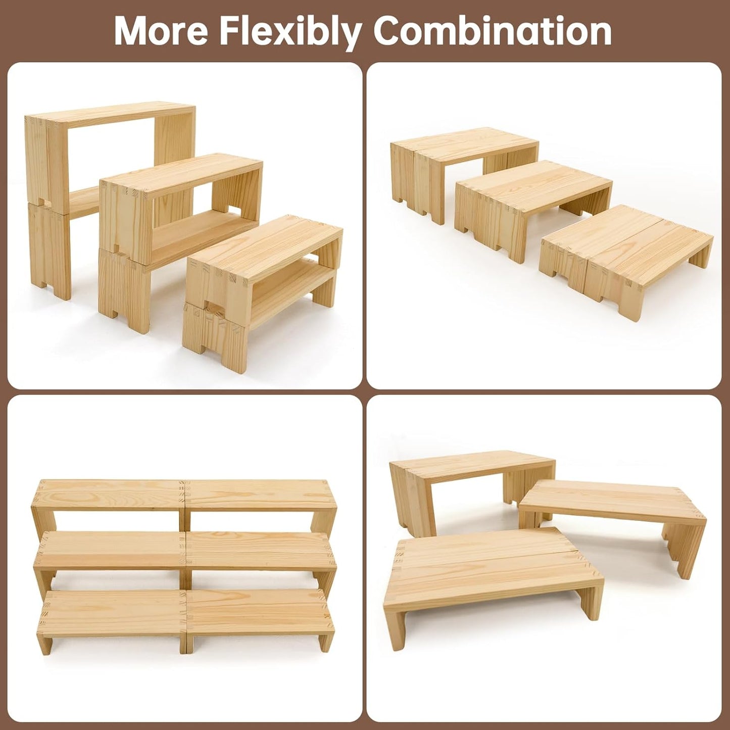 Display Wood Risers Wooden Stand 3 Tier 4 Set 12 Pieces Wooden Stands Decorative Rectangular Display Cupcake Stands Perfume Racks Cologne Organizer(Nature)