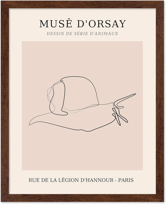 Poster Master Vintage Poster - Retro One Line Snail Drawing Print - Snail Line Art - Minimal Gift for Men, Women, Animal Lover - Abstract Wall Decor for Home, Office, 11x14 Brown Framed
