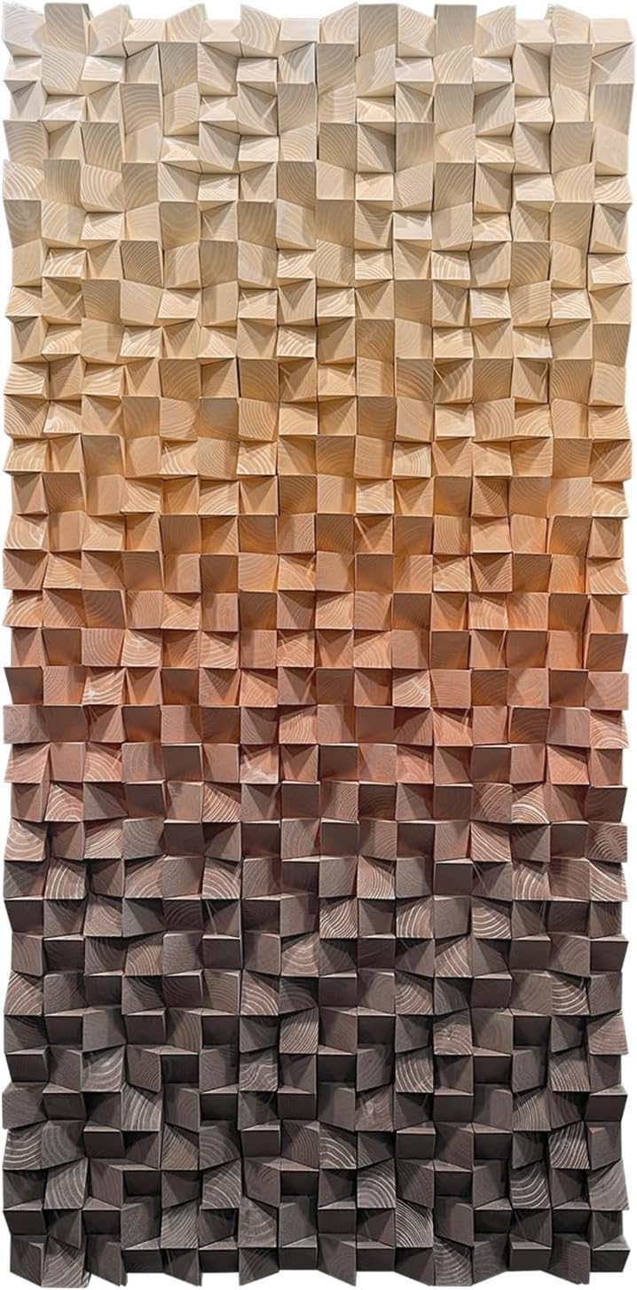 LIUZEYUE - 3D wooden block painting gradient coffee white art background wall wooden block abstract geometric wall decoration living room/bedroom/office modern minimalist style decoration 27.5"x55.1"