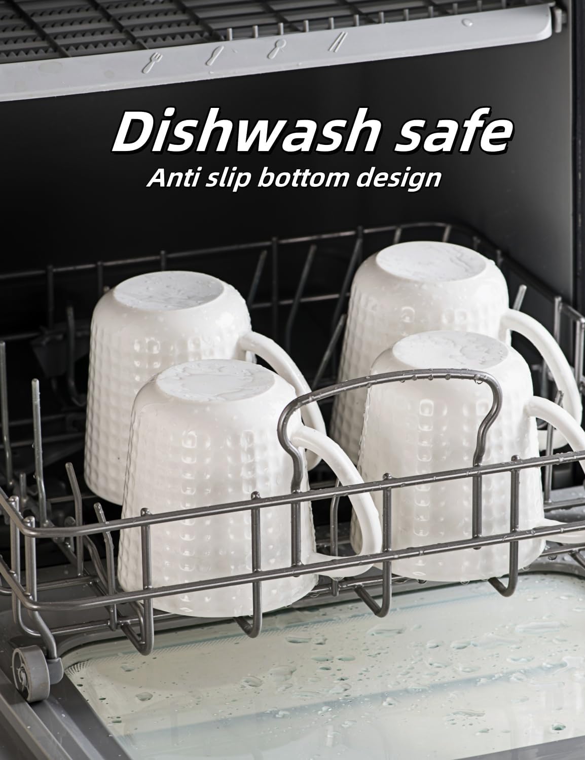 Ceramic Coffee Mugs 15 oz, Large Waffle Embossed Mug Set, Coffee Cups for Latte, Cappuccino, Cocoa, Tea, Mocha, Milk, Housewarming Wedding Present,Microwave & Dishwasher Safe - Set of 4 (White)