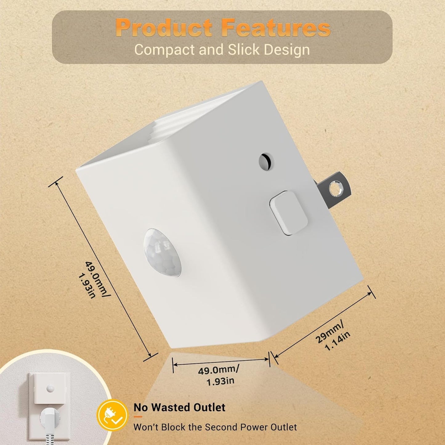 JandCase Motion Sensor Night Light, Night Lights Plug into Wall with Adjustable Brightness, Motion Activated Night Light, 3000K Warm White, for Kids Bathroom Hallway Kitchen Bedroom