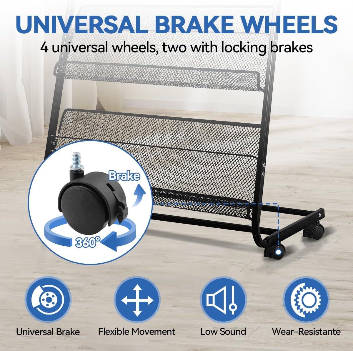 Floor-Standing Magazine Rack, 4-Layer Brochure Display Stand Tiered Design Magazine Stand Detachable Magazine Display with Casters for Exhibitions, Shopping Malls, Hospitals, Offices