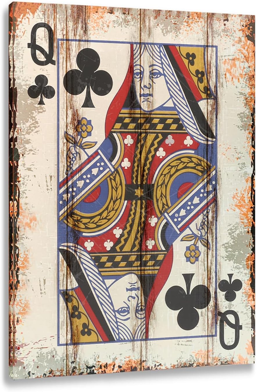 Poker Canvas Wall Art Print Queen of clubs Game Room Wall Art Print Wall Decor Prints Poster With Framed